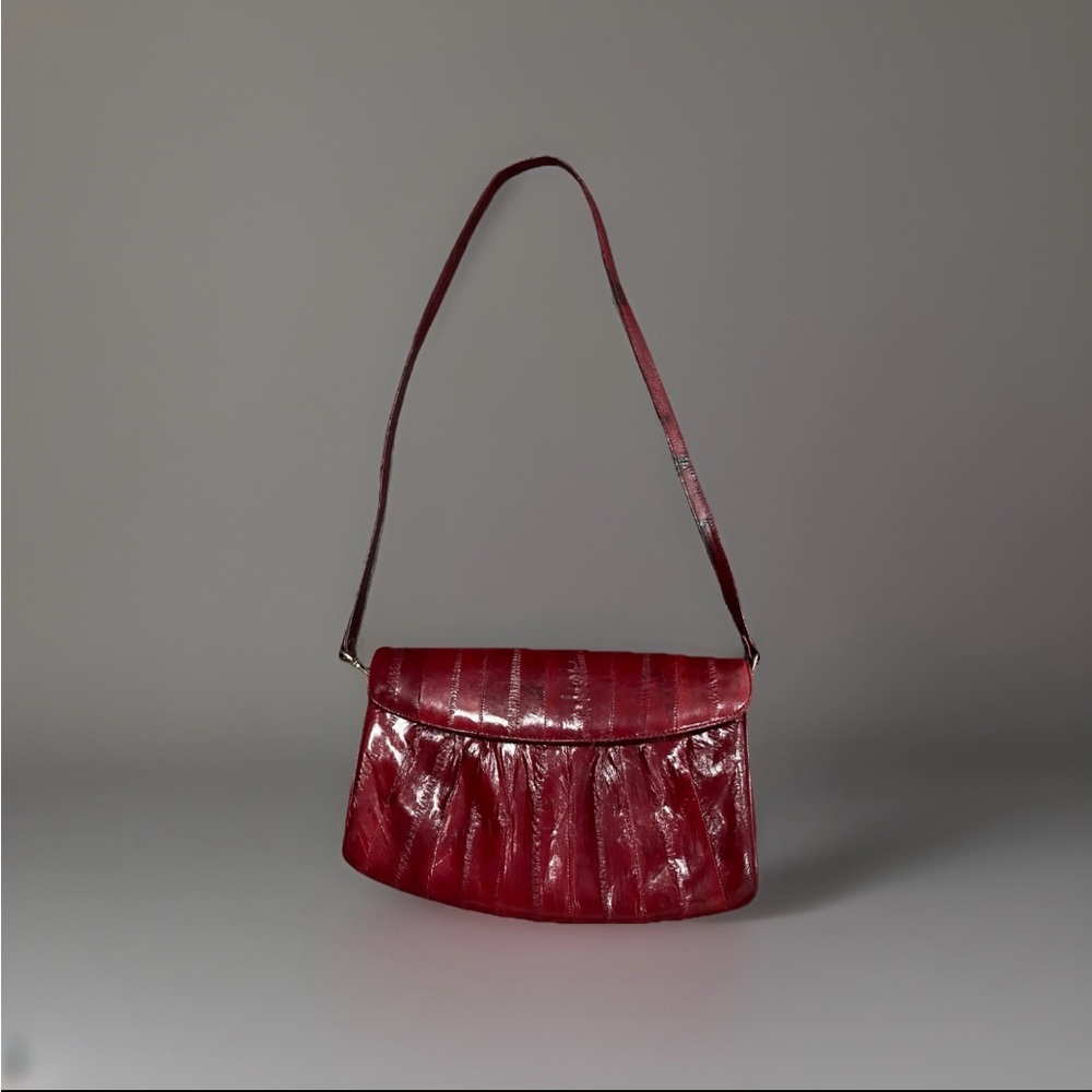 Vintage Eel Skin Handbag – Burgundy | Made in Korea | Genuine Leather
